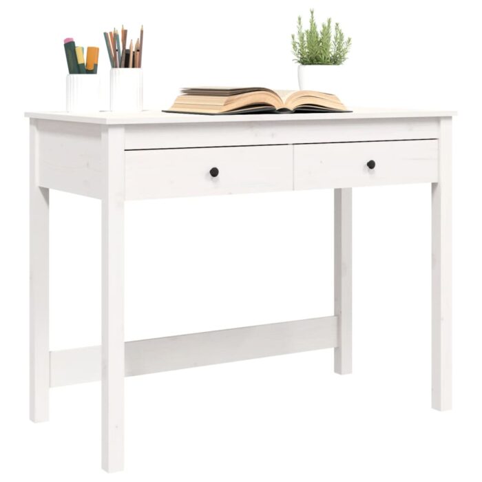 Bureau avec tiroirs Blanc 100x50x78 cm Bois massif de pin – Image 2