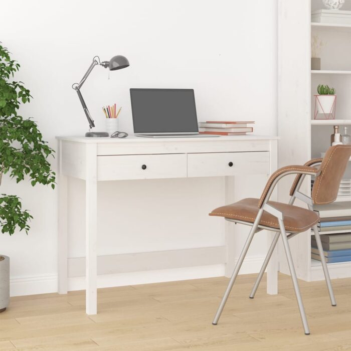 Bureau avec tiroirs Blanc 100x50x78 cm Bois massif de pin – Image 1