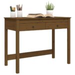 Bureau avec tiroirs Marron miel 100x50x78 cm Bois massif de pin – Image 2
