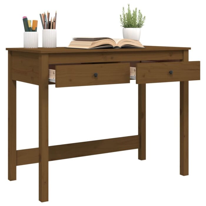 Bureau avec tiroirs Marron miel 100x50x78 cm Bois massif de pin – Image 3