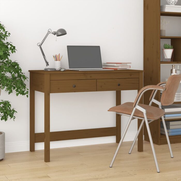 VXL8720845683641_m_en_hd_1.jpg Bureau avec tiroirs Marron miel 100x50x78 cm Bois massif de pin – Image 1
