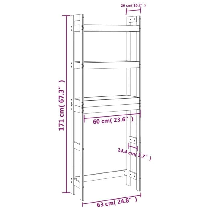 Étagère de toilette 63x26x171 cm Bois de pin massif – Image 7