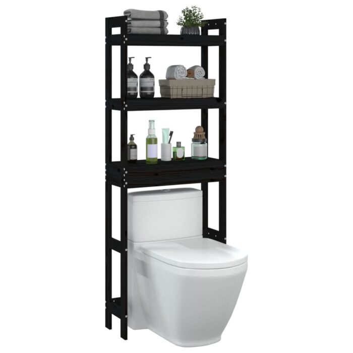 Étagère de toilette Noir 63x26x171 cm Bois de pin massif – Image 2