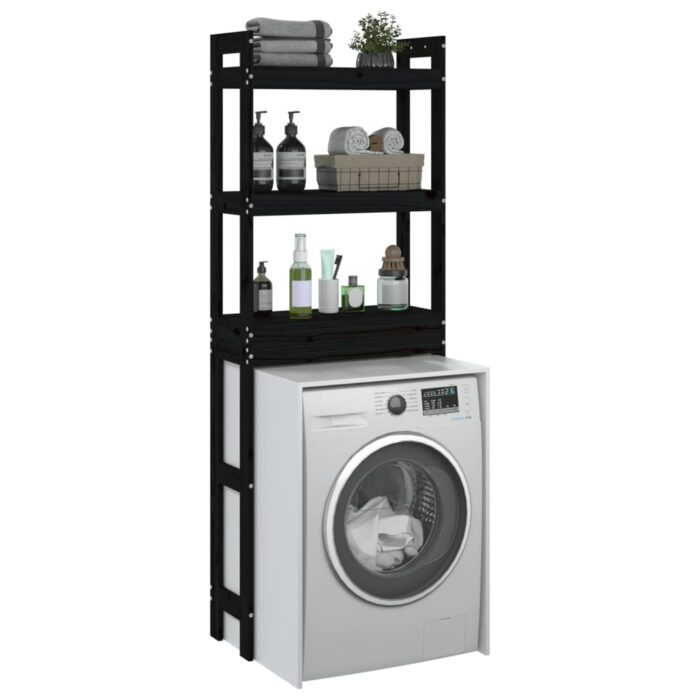 Étagère de toilette Noir 63x26x171 cm Bois de pin massif – Image 3