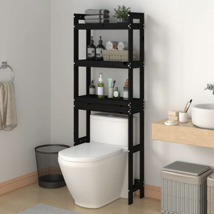 Étagère de toilette Noir 63x26x171 cm Bois de pin massif – Image 1