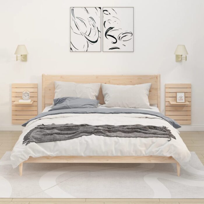 Étagères de chevet murales 2 pcs Bois de pin massif – Image 1