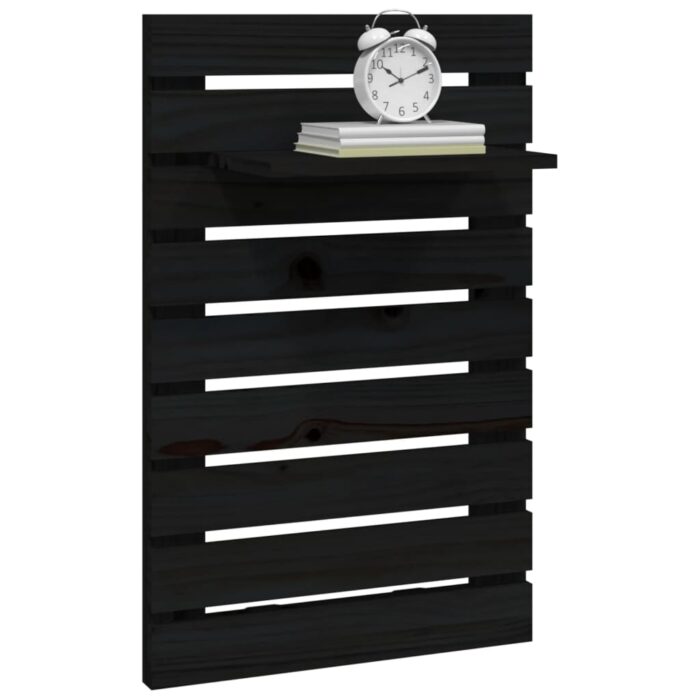 Étagères de chevet murales 2 pcs Noir Bois de pin massif – Image 2