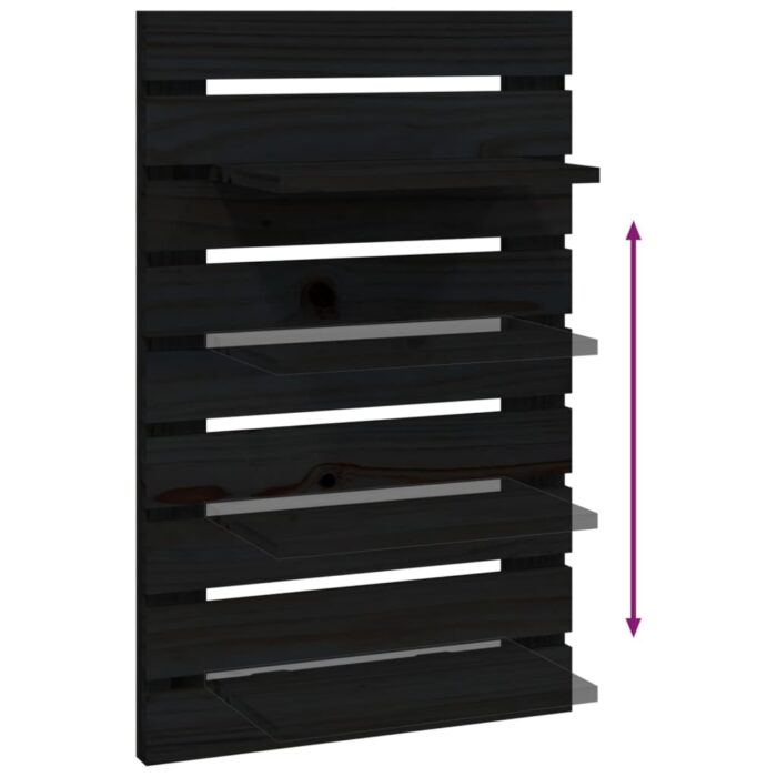 Étagères de chevet murales 2 pcs Noir Bois de pin massif – Image 6