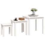 Tables gigognes 3 pcs Blanc Bois de pin massif – Image 2