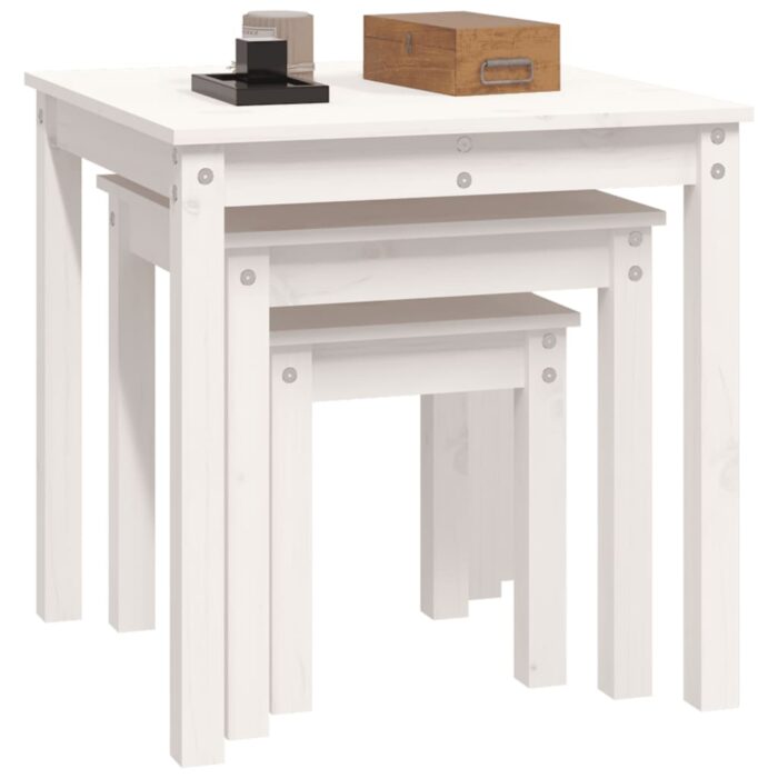 Tables gigognes 3 pcs Blanc Bois de pin massif – Image 3