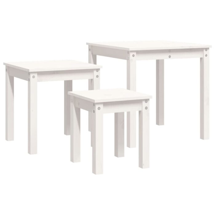 Tables gigognes 3 pcs Blanc Bois de pin massif – Image 4