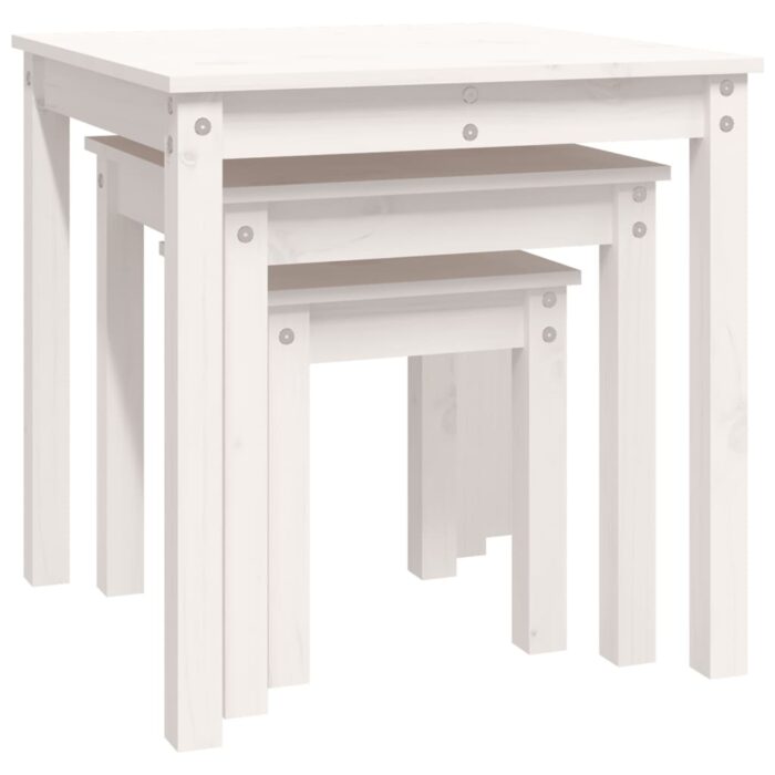 Tables gigognes 3 pcs Blanc Bois de pin massif – Image 5