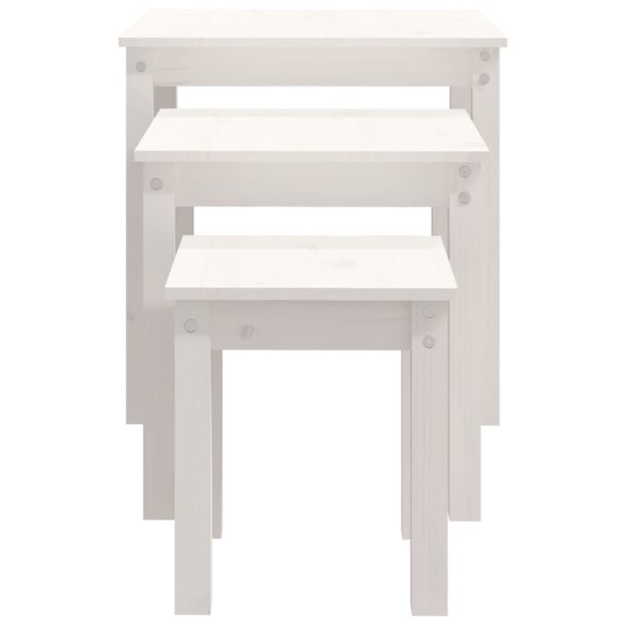 Tables gigognes 3 pcs Blanc Bois de pin massif – Image 6