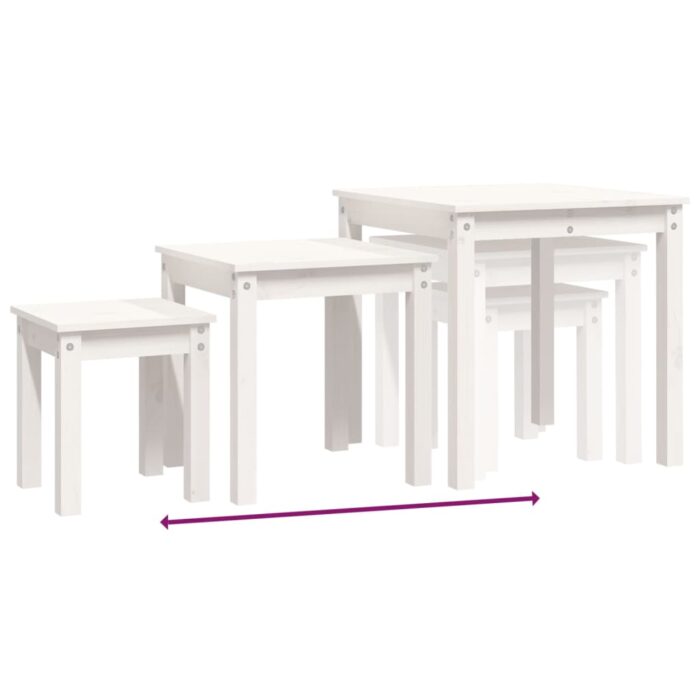 Tables gigognes 3 pcs Blanc Bois de pin massif – Image 7