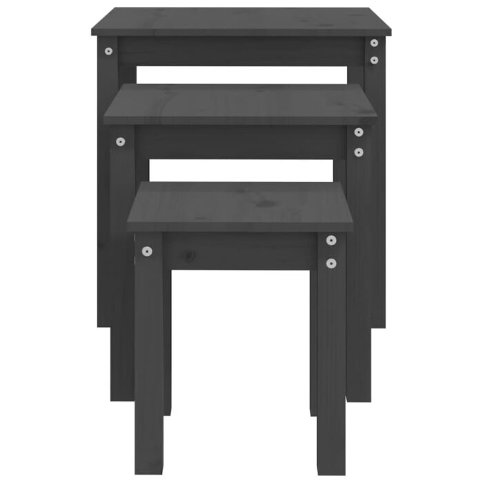 Tables gigognes 3 pcs Gris Bois de pin massif – Image 6