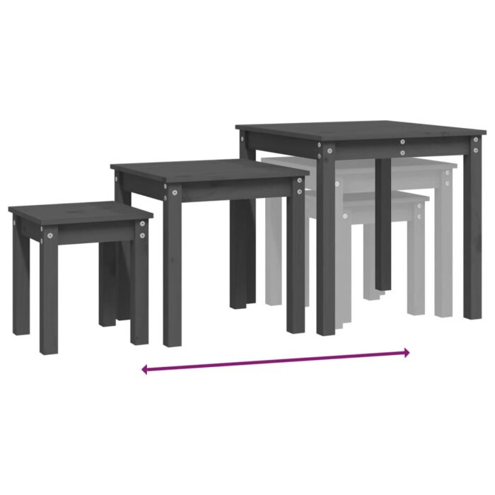 Tables gigognes 3 pcs Gris Bois de pin massif – Image 7