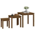 Tables gigognes 3 pcs Marron miel Bois de pin massif – Image 2