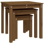 Tables gigognes 3 pcs Marron miel Bois de pin massif – Image 5