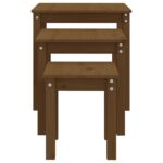 Tables gigognes 3 pcs Marron miel Bois de pin massif – Image 6