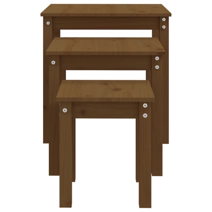 Tables gigognes 3 pcs Marron miel Bois de pin massif – Image 6