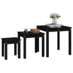 Tables gigognes 3 pcs Noir Bois de pin massif – Image 2