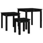 Tables gigognes 3 pcs Noir Bois de pin massif – Image 4