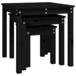 Tables gigognes 3 pcs Noir Bois de pin massif – Image 5
