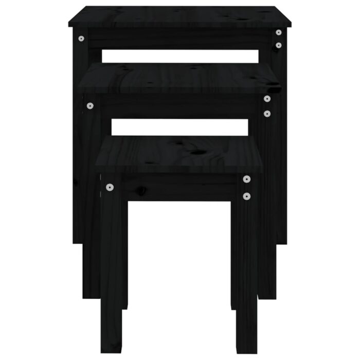 Tables gigognes 3 pcs Noir Bois de pin massif – Image 6