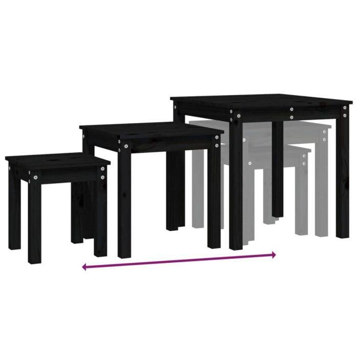 Tables gigognes 3 pcs Noir Bois de pin massif – Image 7