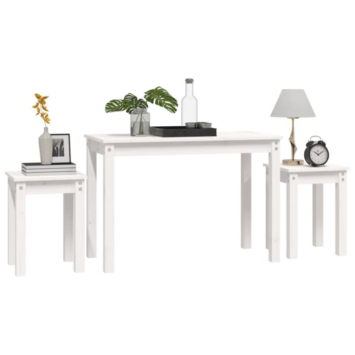 Tables gigognes 3 pcs Blanc Bois de pin massif – Image 2