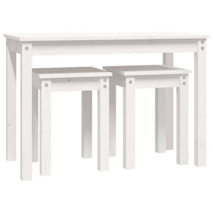 Tables gigognes 3 pcs Blanc Bois de pin massif – Image 4