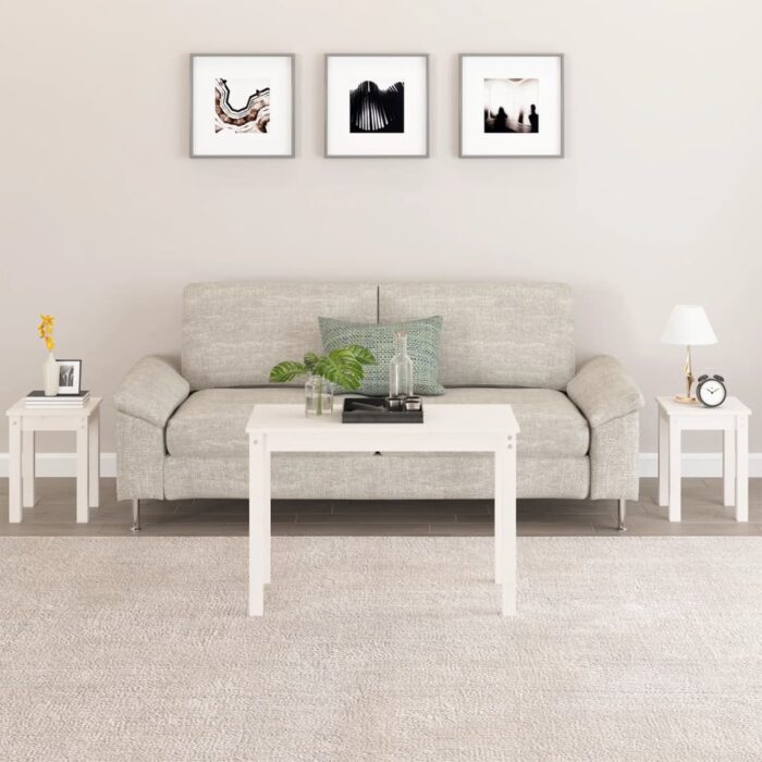Tables gigognes 3 pcs Blanc Bois de pin massif – Image 1