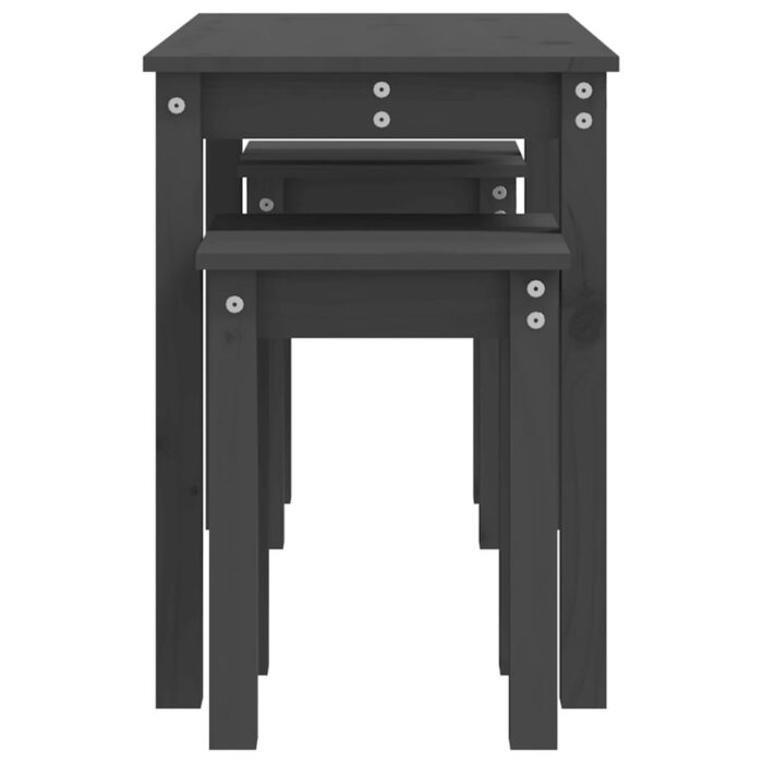 Tables gigognes 3 pcs Gris Bois de pin massif – Image 5