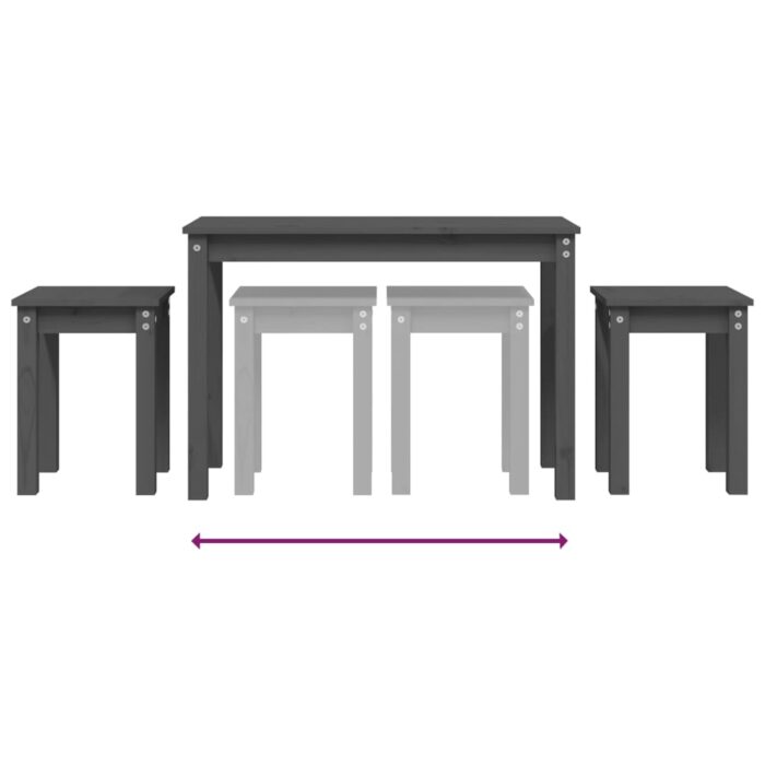 Tables gigognes 3 pcs Gris Bois de pin massif – Image 6