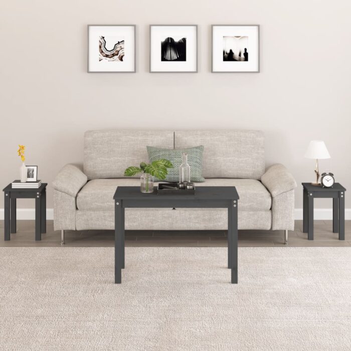 Tables gigognes 3 pcs Gris Bois de pin massif – Image 1
