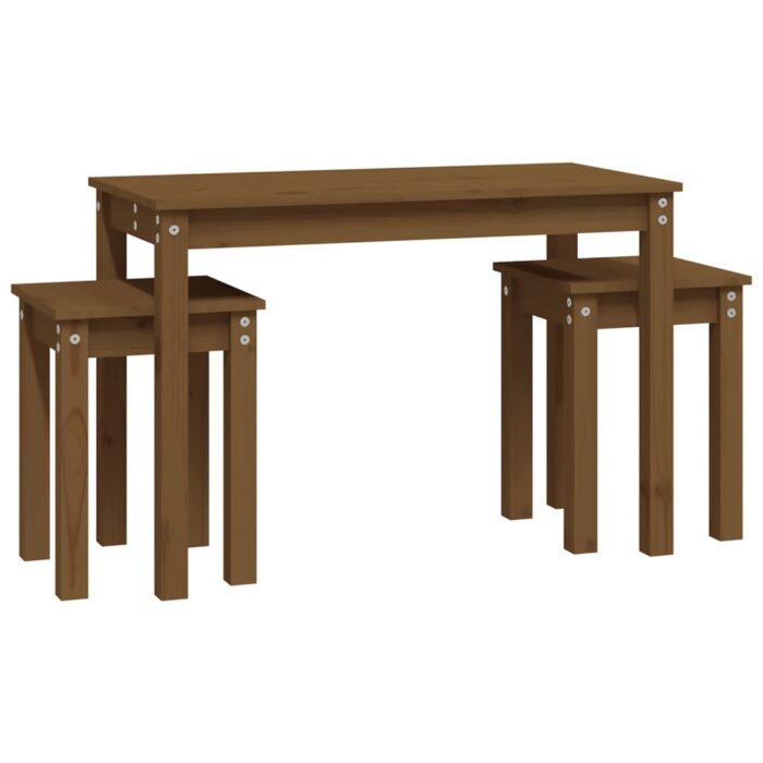 Tables gigognes 3 pcs Marron miel Bois de pin massif – Image 3