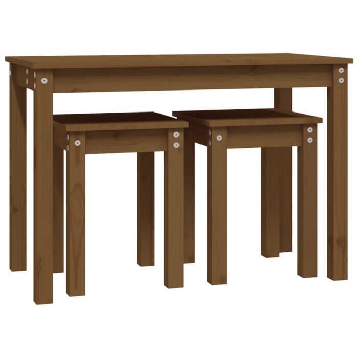 Tables gigognes 3 pcs Marron miel Bois de pin massif – Image 4