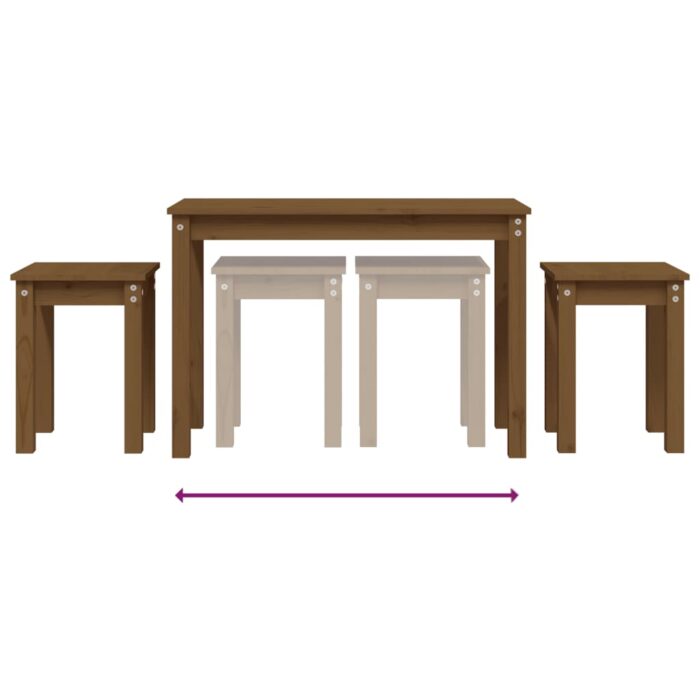 Tables gigognes 3 pcs Marron miel Bois de pin massif – Image 6