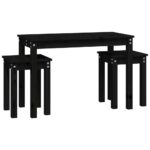 Tables gigognes 3 pcs Noir Bois de pin massif – Image 3