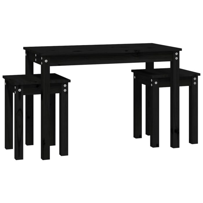 Tables gigognes 3 pcs Noir Bois de pin massif – Image 3