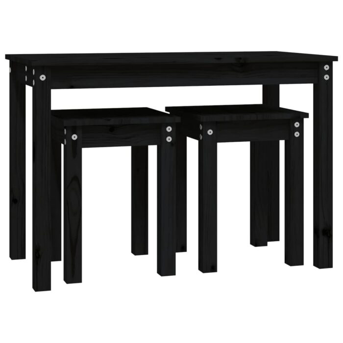 Tables gigognes 3 pcs Noir Bois de pin massif – Image 4
