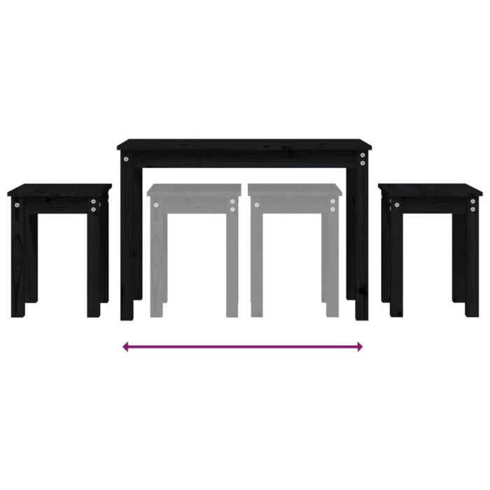 Tables gigognes 3 pcs Noir Bois de pin massif – Image 6