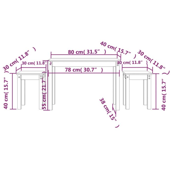 Tables gigognes 3 pcs Noir Bois de pin massif – Image 8