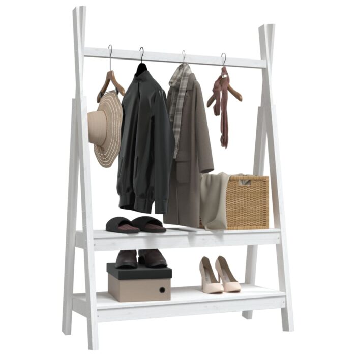 Porte-vêtements Blanc 100x45,5x150 cm Bois de pin massif – Image 2