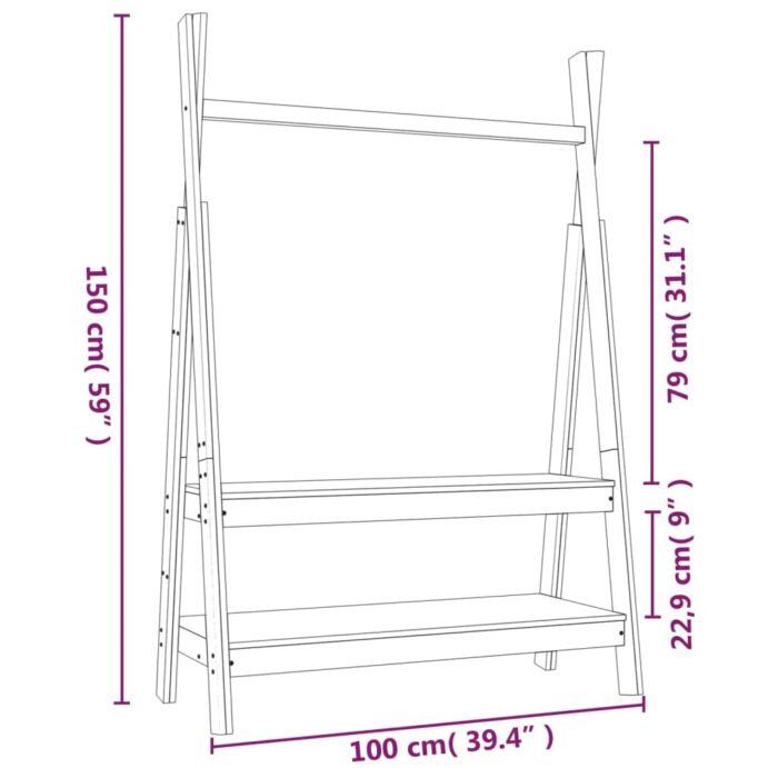 Porte-vêtements Blanc 100x45,5x150 cm Bois de pin massif – Image 6