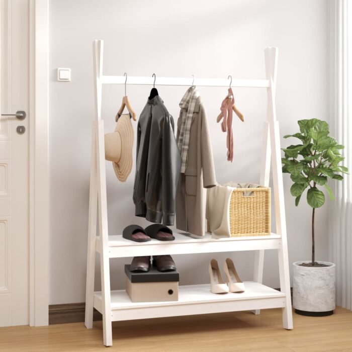 Porte-vêtements Blanc 100x45,5x150 cm Bois de pin massif – Image 1