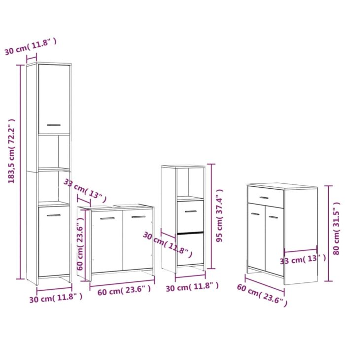 Ensemble de meubles de salle de bain 4 pcs Sonoma gris – Image 10