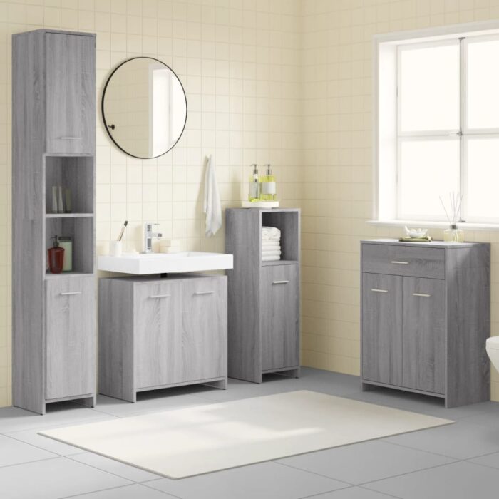 Ensemble de meubles de salle de bain 4 pcs Sonoma gris – Image 1