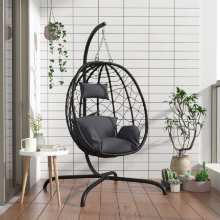 Chaise suspendue en forme d'œuf avec coussin Anthracite