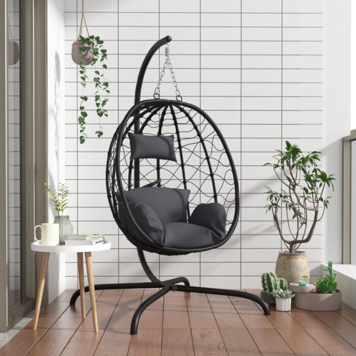 Chaise suspendue en forme d'œuf avec coussin Anthracite – Image 1